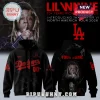 Custom black hoodie with red Lil Wayne and Dodgers style text! Tha Carter VI Tour design with a photo graphic on the back!