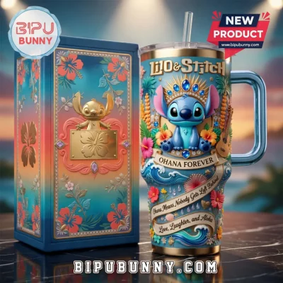 Lilo & Stitch Ohana Forever Premium Crown Tropical Tumbler with Handle