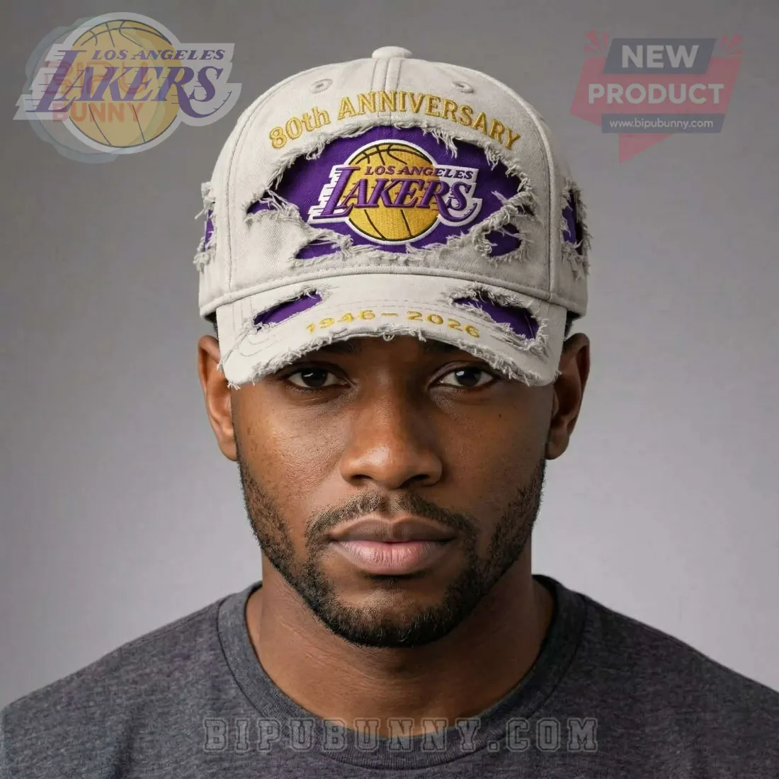 Los Angeles Lakers 80th Anniversary Distressed Vintage Baseball Cap Los Angeles Lakers 80th Anniversary Distressed Vintage Baseball Cap