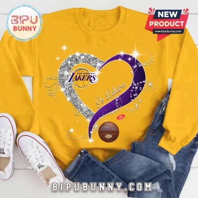 Los Angeles Lakers Sparkling Heart Gold Purple Basketball T-Shirt