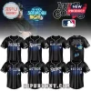 Black Luke Combs My Kinda Saturday Night Tour baseball jerseys for MLB teams like Padres, Dodgers, Red Sox with blue stripes!