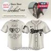 Off-white Rangers baseball jersey for the Madison Beer Locket Tour with a heart locket graphic and black script text on the back!