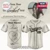 Custom Madison Beer Locket Tour Dodgers baseball jersey in off-white with black script and an MB monogram heart on the back!