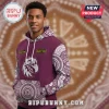 Maroon custom hoodie with Manly Sea Eagles logo and white Indigenous dot art pattern on sleeves, pocket, and hood!