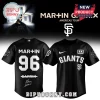 Black and white Martin Garrix SF Giants baseball jersey with MAR+IN and number 96 on the back and GIANTS on the front!