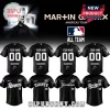 Black custom Martin Garrix Americas Tour baseball jersey with MLB team logos like Yankees, Dodgers, Giants, and Rangers in white text!