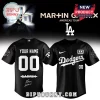 Custom black Martin Garrix LA Dodgers baseball jersey with white text Your Name 00 and Garrix signature on the back!