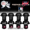 Custom black baseball jersey for Martin Garrix Americas Tour featuring MLB teams like Giants, Rangers, Yankees, and Dodgers!