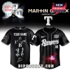 Black custom baseball jersey with Martin Garrix +x logo, Rangers script, and YOUR NAME on the back for the Americas Tour!
