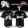 Black baseball jersey with Martin Garrix Americas Tour graphics and white Rangers script text on the front and back!