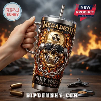 Megadeth Holy Wars 3D Embossed Gold Skull Stanley Tumbler