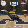 Navy blue Crocs-style clog with yellow MICHIGAN strap and basketball stadium, THE VICTORY, player, ball charms!