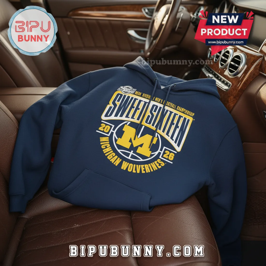 Michigan Wolverines Sweet Sixteen 2026 March Madness Premium Navy Hoodie