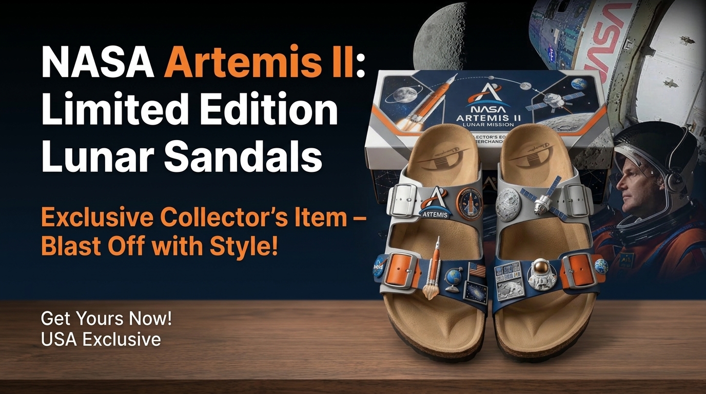 NASA Artemis II Lunar Mission Limited Edition Sandals Premium Cork Sole Slides by Bipubunny on display