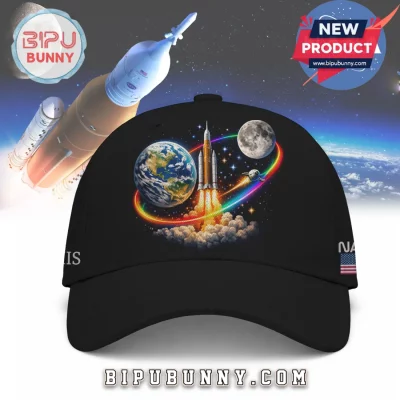 NASA Space Rocket Launch Earth Moon Planets Rainbow Baseball Cap