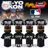 Black baseball jersey for the Ne-Yo and Akon tour with text 'Nights Like This' in yellow neon script and photos of the artists!