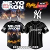 Black New York Yankees baseball jersey for the Ne-Yo and Akon 'Nights Like This TOUR' with artist photo on the back!