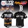 Black Boston Red Sox jersey with Ne-Yo and Akon graphic on the back! Text says 