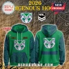 Custom green and blue New Zealand Warriors Indigenous hoodie with tribal patterns and the word 'WARRIORS' on the back.!