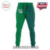 Green split-leg joggers with a blue Polynesian tribal tattoo pattern and a New Zealand Warriors sports team logo on the thigh!