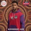Red hoodie with blue dot art sleeves, NRL shield logo, and St. George Illawarra Dragons knight helmet logo on the chest!