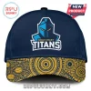 Navy blue cap with Gold Coast Titans logo and a yellow Aboriginal art-style dot pattern on the brim!