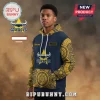 Custom name Cowboys hoodie in navy blue and yellow with an indigenous dot art pattern on the sleeves, hood, and pocket!