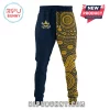 Navy blue and gold Cowboys joggers with a split-leg design featuring an Aboriginal dot art pattern and team logo!