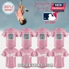 Pink custom baseball jersey with Olivia Rodrigo GUTS photoshoot graphic and handwritten song lyrics!