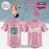Pink custom baseball jersey with Dodgers script, Olivia Rodrigo photo, and 'you seem pretty sad' quote on the back!