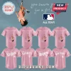 Pink Olivia Rodrigo baseball jersey with text 'you seem so pretty cute for a girl so in love' and customizable MLB team logos!