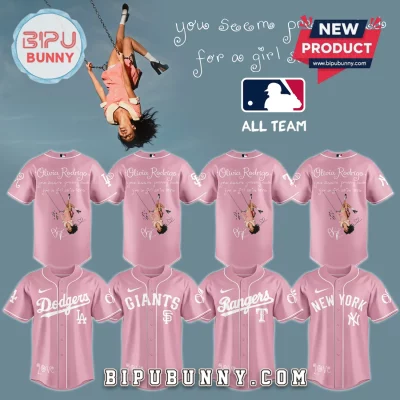 Olivia Rodrigo GUTS Tour x MLB Custom Lyric Pink Fan Baseball Jersey