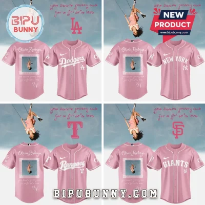 Olivia Rodrigo x MLB All Teams ‘pretty sad’ Lyric Pink Baseball Jersey