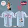 Light blue and pink Olivia Rodrigo New York baseball jersey! Has photo on back with lyrics 'you seem pretty good for a girl'!