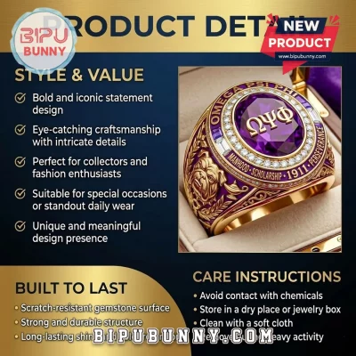 Omega Psi Phi Fraternity Premium Gold Purple Ring