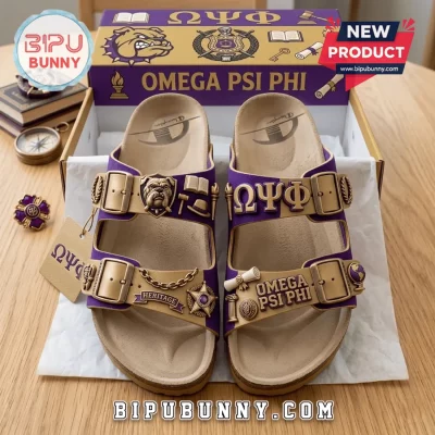 Omega Psi Phi Premium Gold Emblems Purple & Gold Sandal Birken