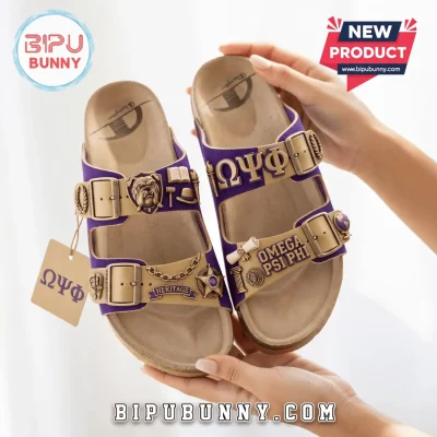 Omega Psi Phi Premium Gold Emblems Purple & Gold Sandal Birken