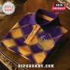 Purple and gold argyle polo shirt with solid collar and placket! Gold ΩΨΦ EST. 1911 OMEGA PSI PHI bulldog crest!