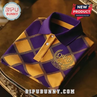 Omega Psi Phi Purple Gold Diamond Pattern Premium Fraternity Polo Shirt