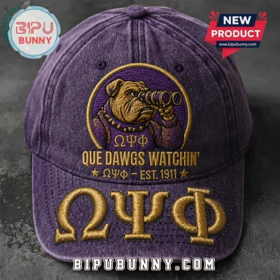 Omega Psi Phi Que Dawgs Embroidered Distressed Bulldog Baseball Cap