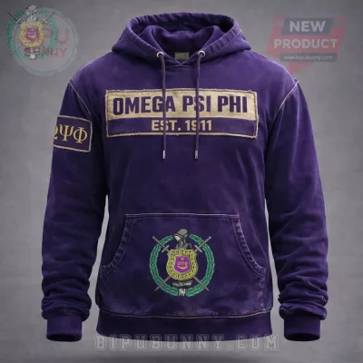 Omega Psi Phi Ques Greek Classic Crest 1911 Premium Purple Wash Hoodie