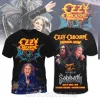 Black Ozzy Osbourne Memorial Show tee! Yellow orange text, blue bat skull graphic, Ozzy photos, signature! Sabbath Knights concert details!