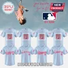 Custom light blue baseball jersey with pink text! Back has photo of a woman on a swing with lyric 'you seem so pretty cause for a girl'!