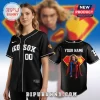 Custom black Red Sox baseball jersey with Supergirl graphic on the back and personalized name text!