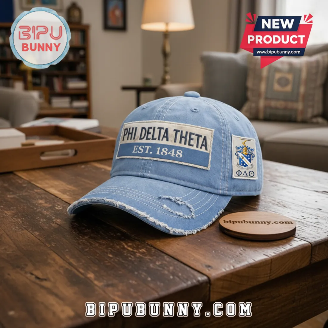 Phi Delta Theta EST 1848 Light Blue Distressed Fraternity Baseball Cap