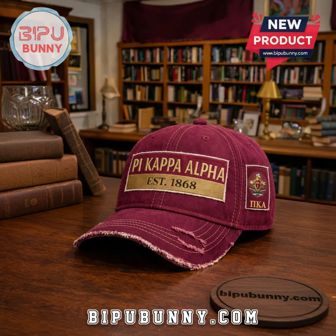 Pi Kappa Alpha EST. 1868 Distressed Maroon Embroidered Baseball Cap