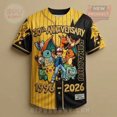 Pokémon 30th Anniversary Ash Pikachu Commemorative Split Baseball Jersey