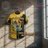 Yellow black split baseball jersey, Ash Ketchum, Pikachu, Squirtle, Bulbasaur, Charizard. 