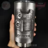 Silver metallic tumbler with grey police vest design, handcuffs, pistol, stars and stripes! Features text '245 RICHARD OFFICER'!