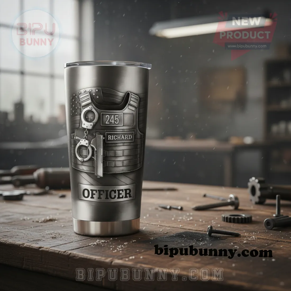 Police Officer Personalized Thin Blue Line Tactical Stainless Steel Tumbler
